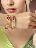 NVR Women's Set of 2 Gold-Polished Artificial Stones Handcrafted Traditional Bangles