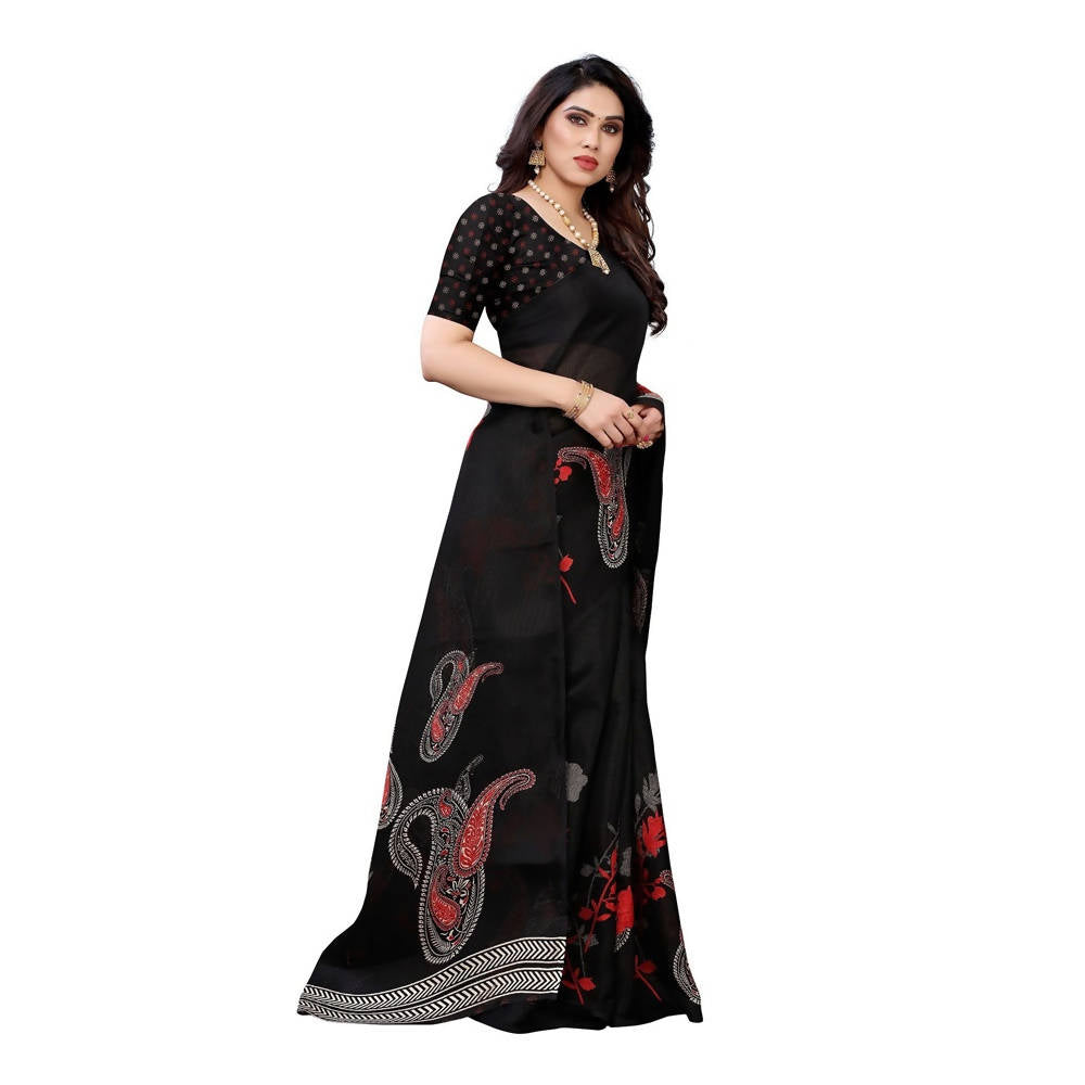 Vamika Printed Jute Silk Black Saree (Leo Black) | Grab2Buy