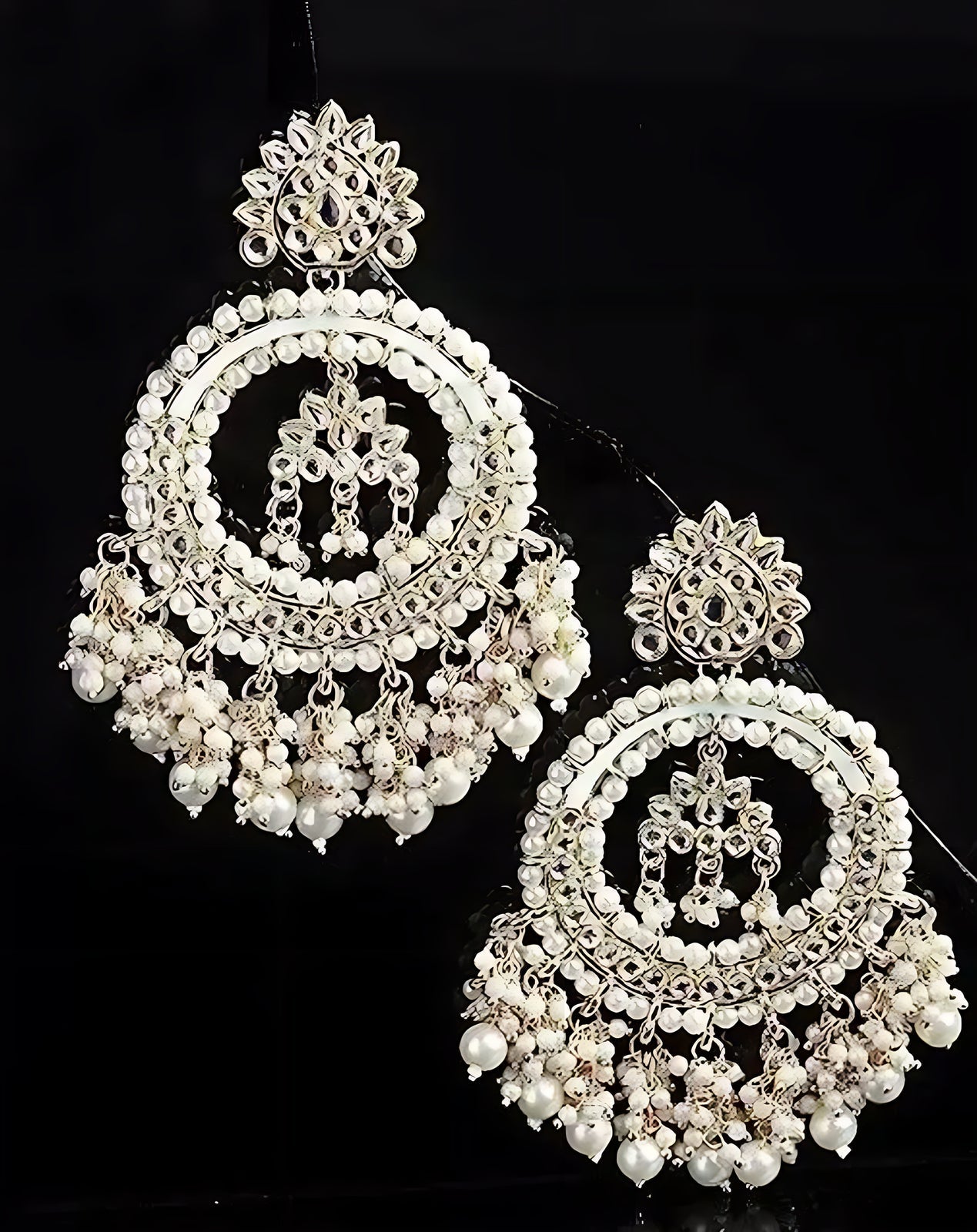 Jewel City Luxurious Pearl Chandelier Earrings - Traditional Indian Kundan Style Statement Jewelry for Wedding & Festive Wear | Grab2Buy