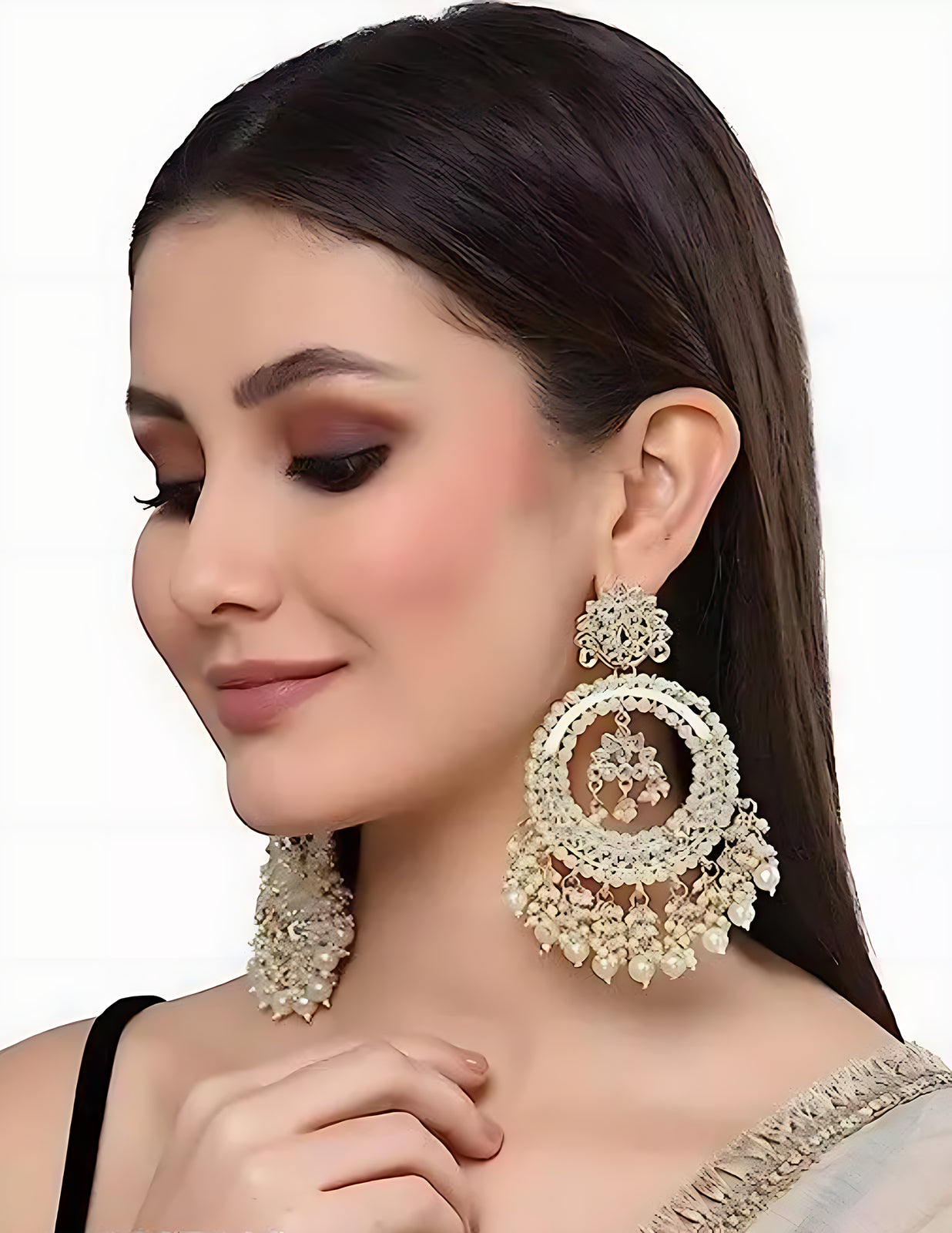 Jewel City Luxurious Pearl Chandelier Earrings - Traditional Indian Kundan Style Statement Jewelry for Wedding & Festive Wear | Grab2Buy