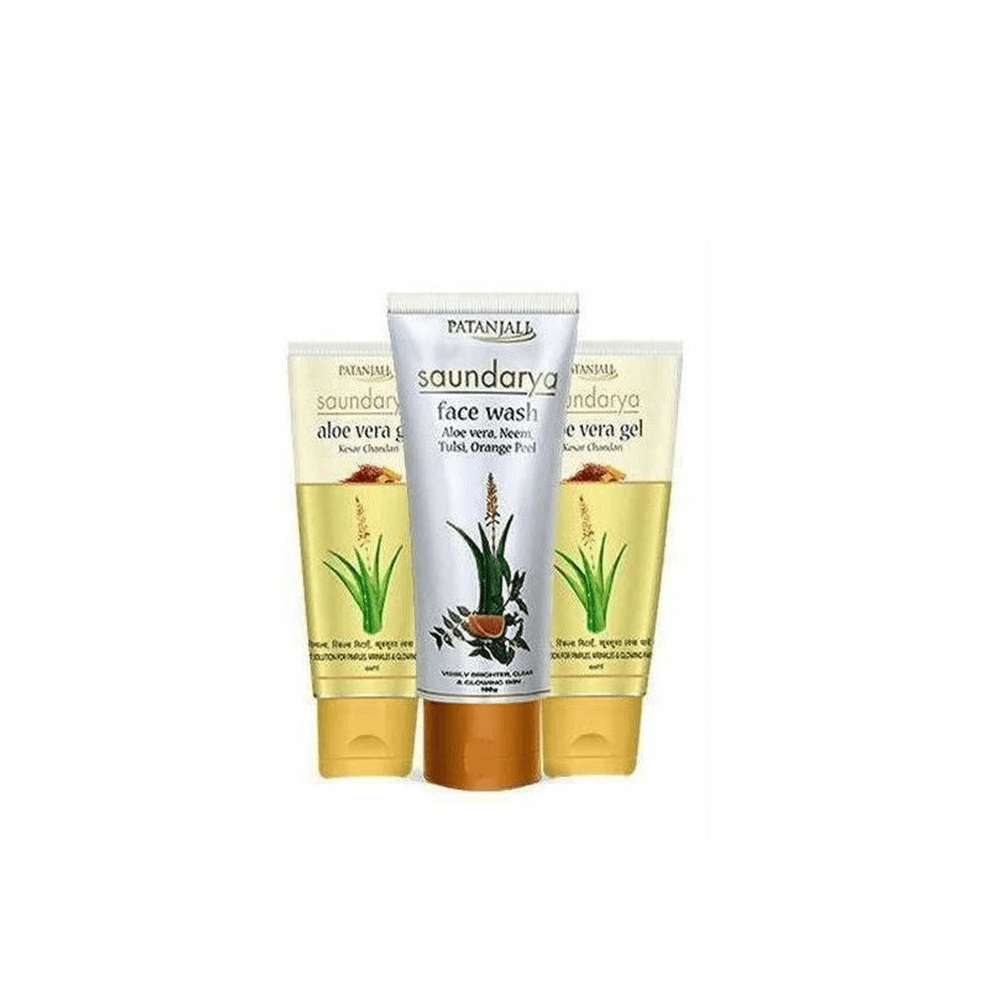 Patanjali Saundarya Face Wash(100 GM-1) & Aloe Vera Kesar Chandan Combo Pack( 60 GM x 2) | Grab2Buy