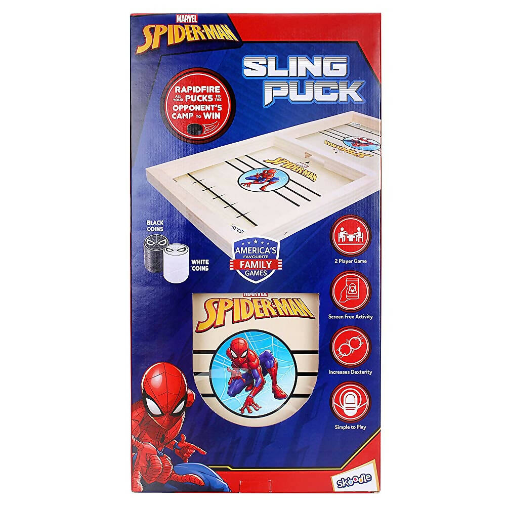 Skoodle Marvel Spider-Man Sling Puck Game, Super Fast Portable Table Board Game for Kids and Adults | Grab2Buy