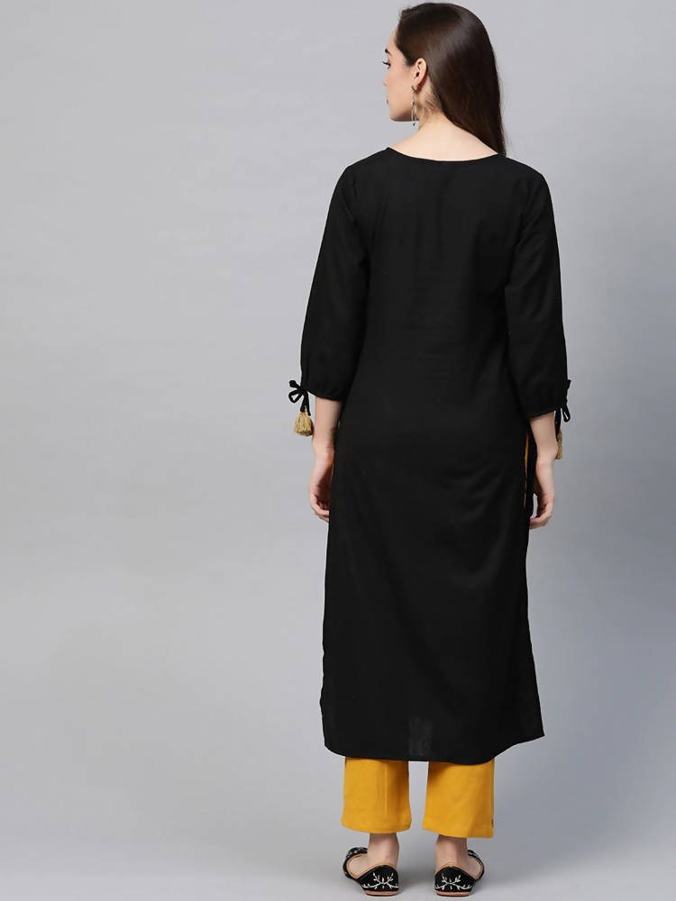 Yufta Women Black Ethnic Motifs Embroidered Pure Cotton Kurta with Trouser | Grab2Buy