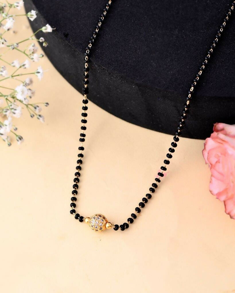 VOJ Gold-Polished AD-Studded & Beaded Mangalsutra | Grab2Buy