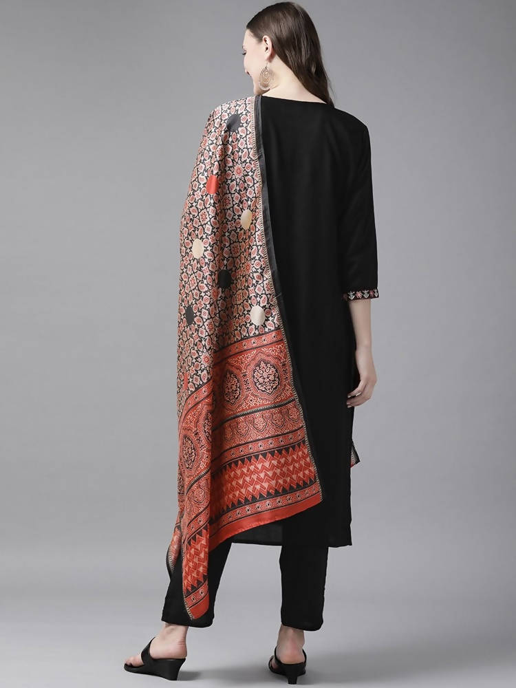 Yufta Women Black Solid Kurta with Trouser and Dupatta | Grab2Buy