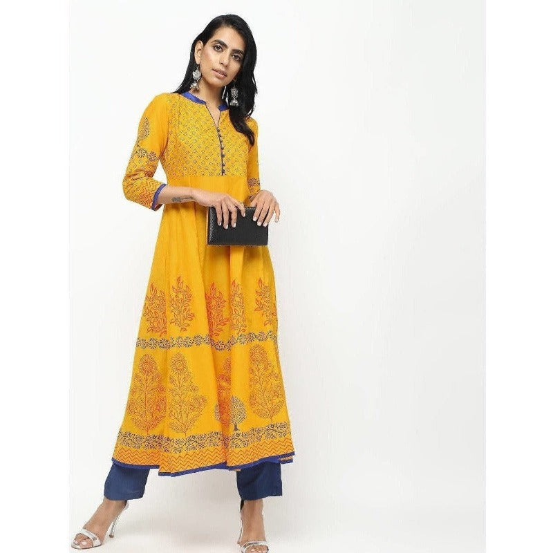 Cheera Front Contrast Butning And Beautiful Block Print Design Anarkali Kurta | Grab2Buy
