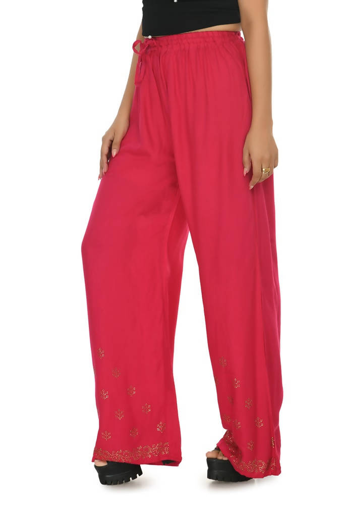 Mominos Fashion Moeza Reyon Cotton Red Color Sirsoki Work Palazzo | Grab2Buy