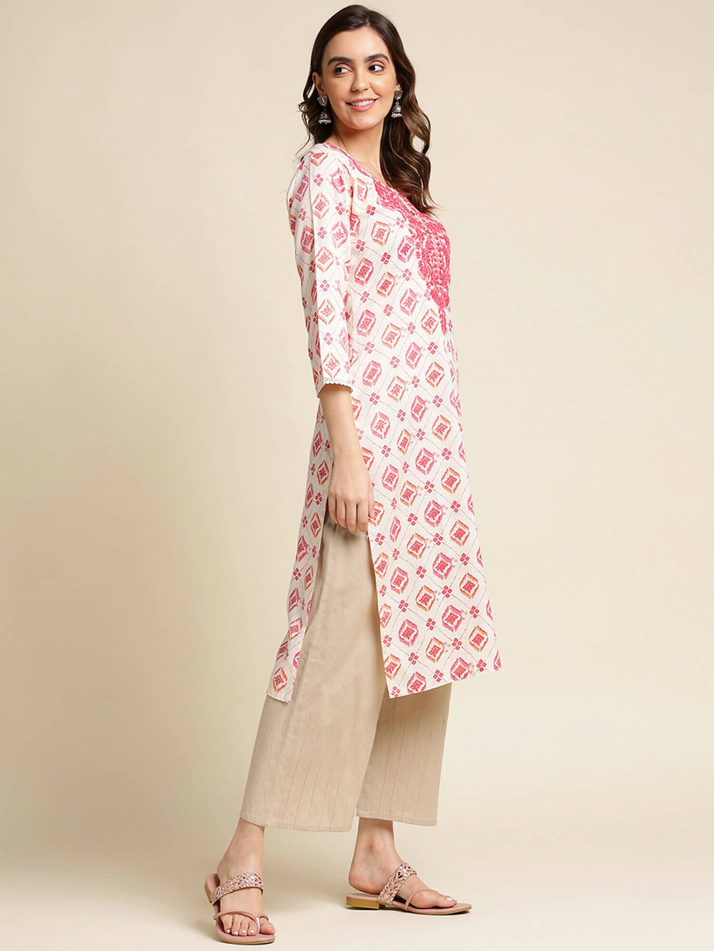 Pink Poly Rayon Aztec Printed Straight Fit Kurta - Prasuti | Grab2Buy