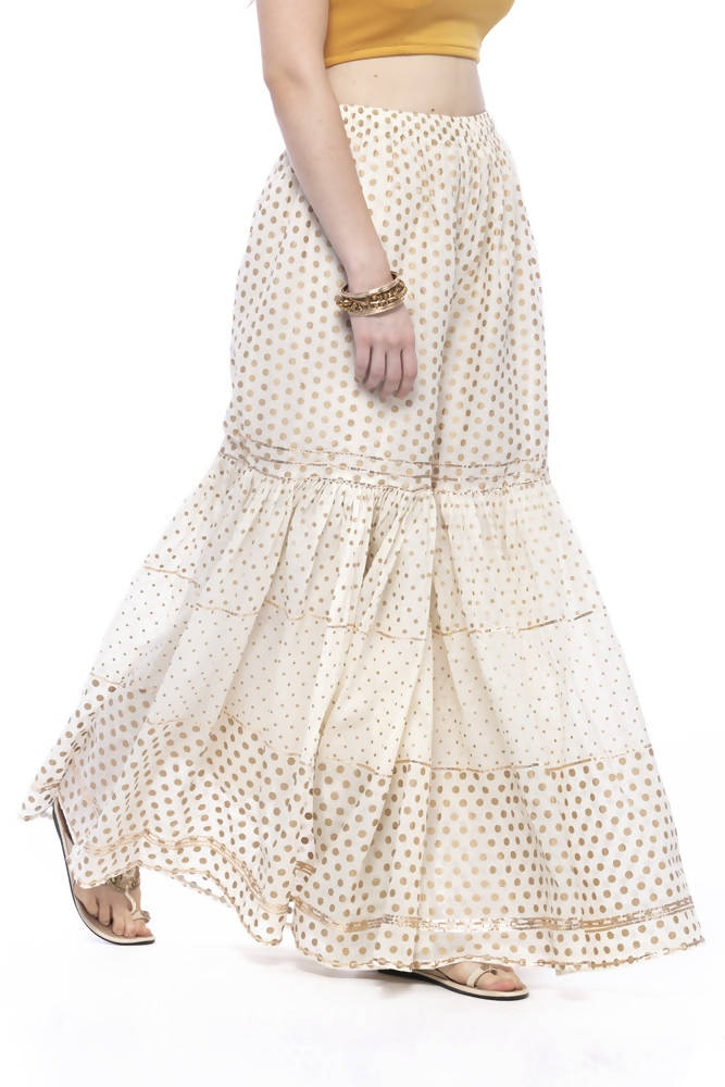 Mominos Fashion Trendy Cotton Off White Gold Print With Gota Sharara | Grab2Buy