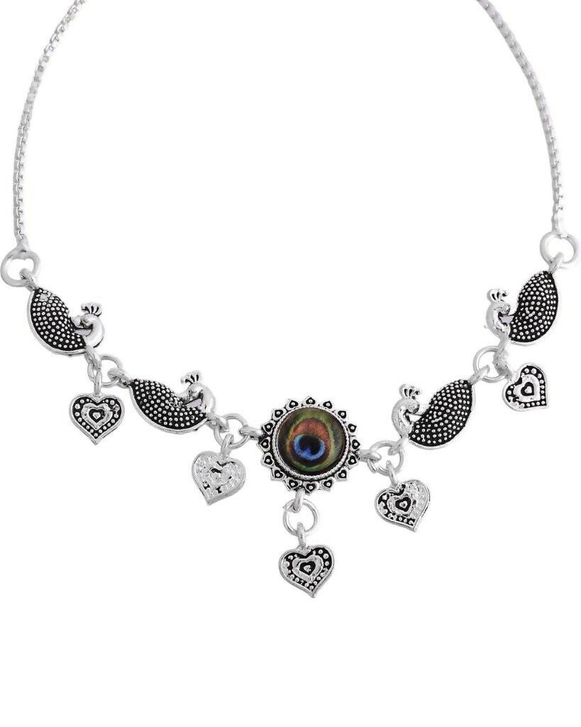 VOJ Set Of 2 Silver Plated Peacock Handcrafted Anklets | Grab2Buy