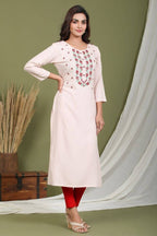 Yufta Women Pink Yoke Design Embroidered Kurta | Grab2Buy