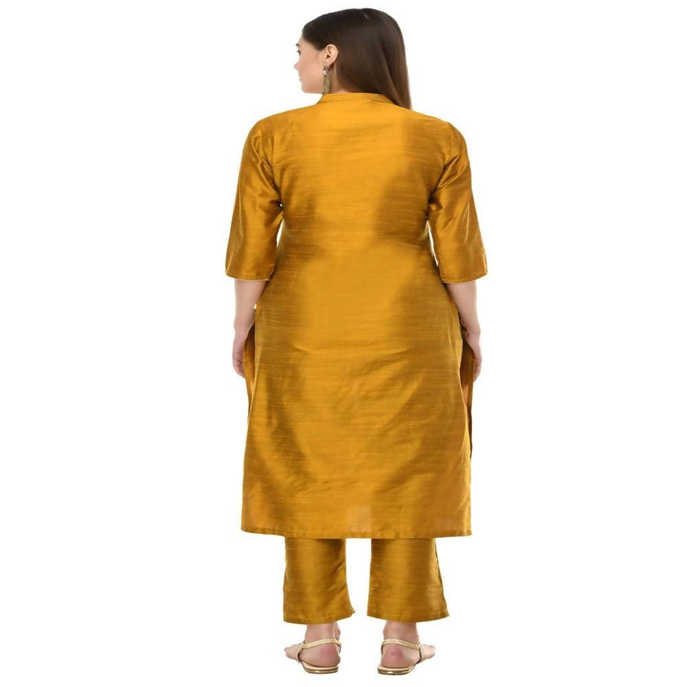 Lagi Women's Mustard Poly silk Straight Embroidred Kurta & Pant (RO115C) | Grab2Buy