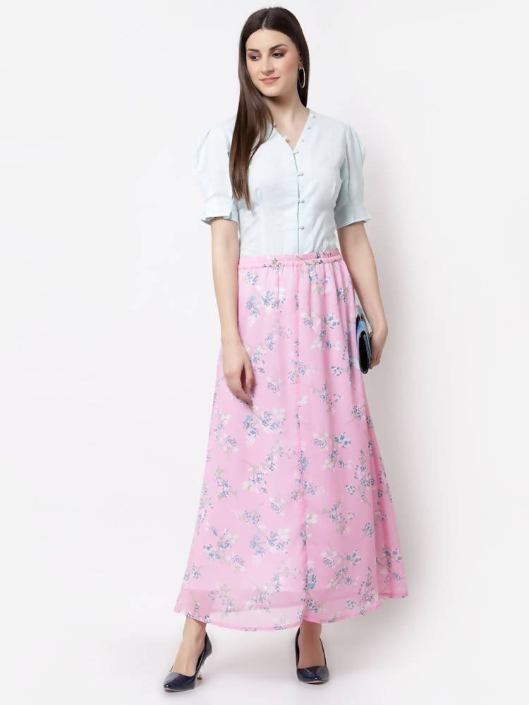 Myshka Pink Color Georgette Printed Skirt | Grab2Buy