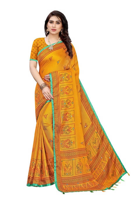 Vamika Embroidery Yellow Jute Silk Saree (Jhulka Yellow) | Grab2Buy