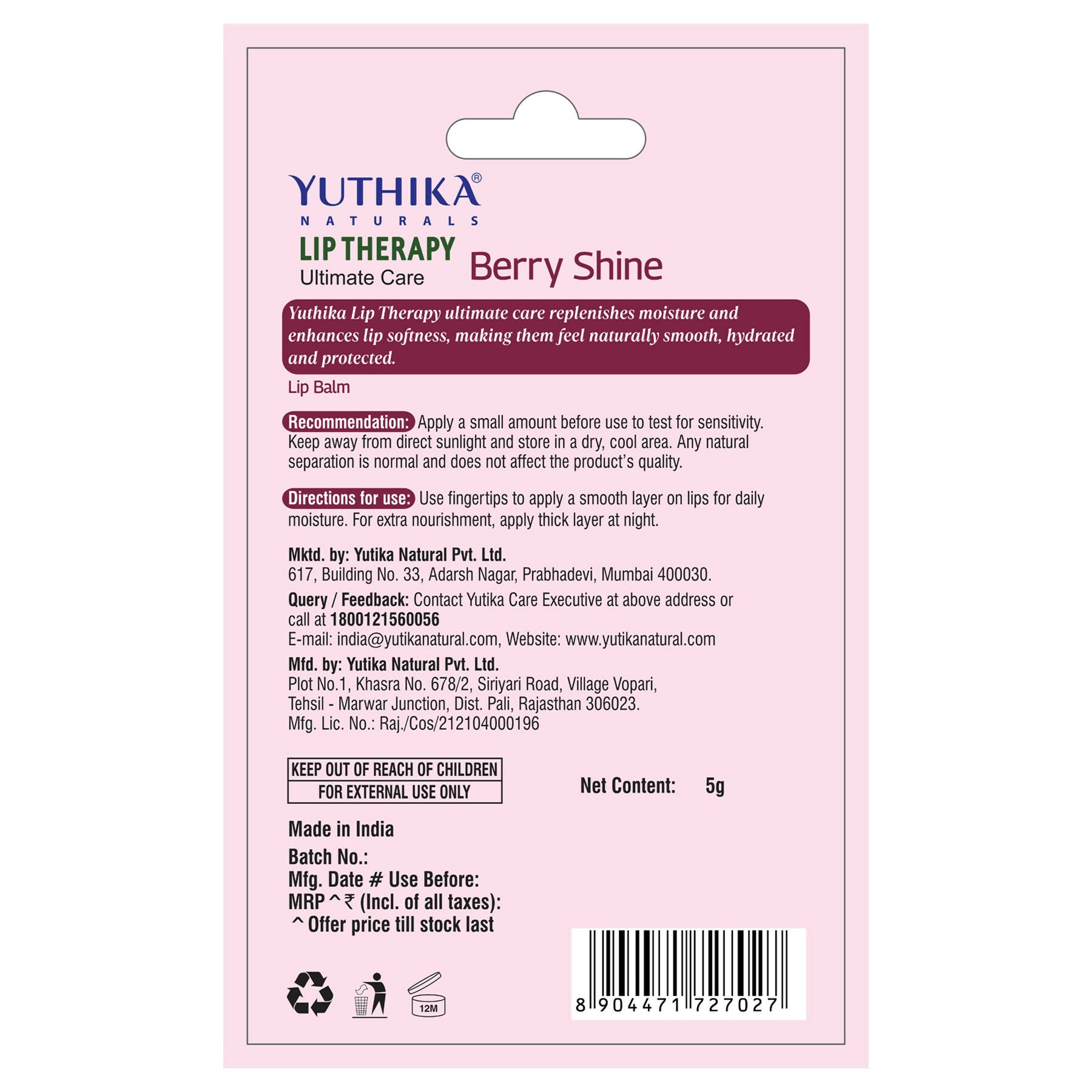 Yuthika Moisturizing Lip Balm – Berry Shine | Grab2Buy