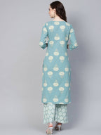 Yufta Women Blue & Off-White Printed Kurta with Palazzo | Grab2Buy