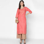 Cheera Hand Block Print Pitch & Skin Color Straight Kurta With Palazzo (MAAI-072K) | Grab2Buy