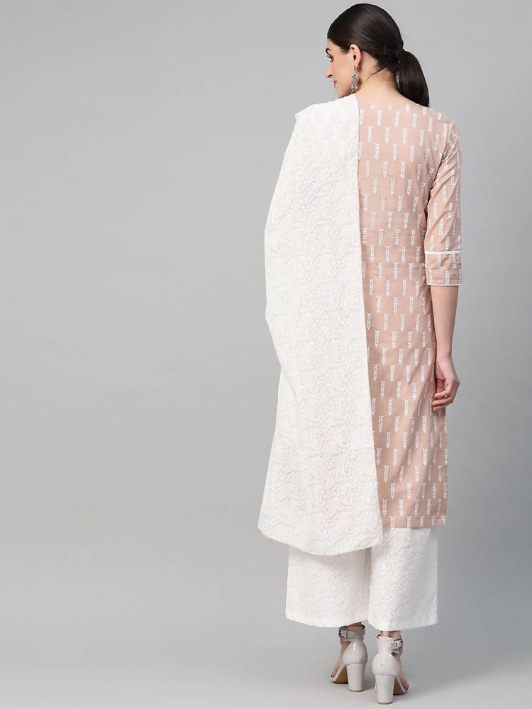 Yufta Women Mauve & White Printed Kurta with Palazzo & Dupatta | Grab2Buy