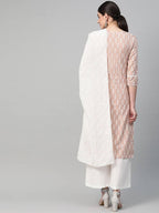 Yufta Women Mauve & White Printed Kurta with Palazzo & Dupatta | Grab2Buy