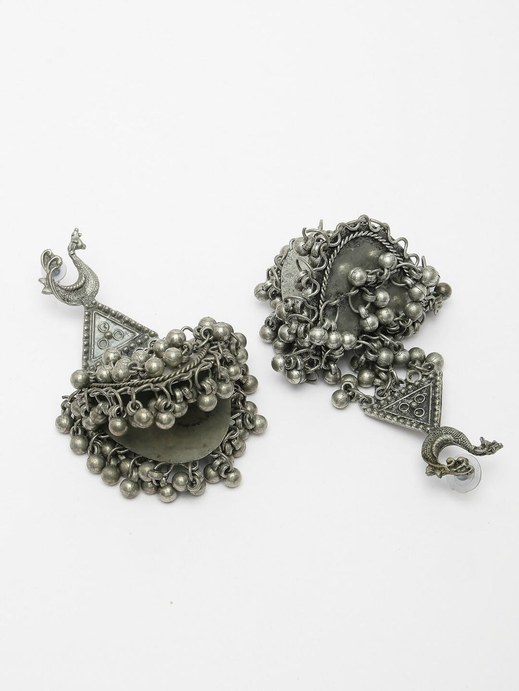 NVR Women's Silver-Plated Oxidised Contemporary Drop Earrings | Grab2Buy
