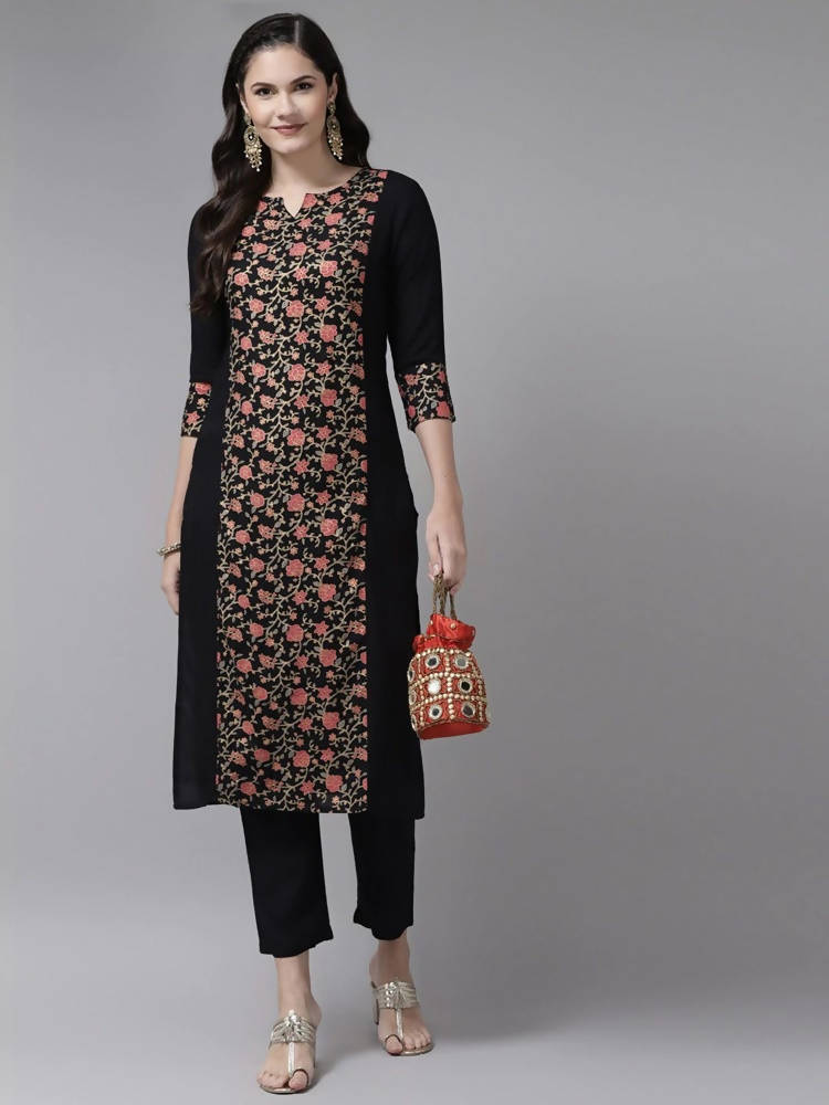 Yufta Women Black Ethnic Motifs Printed Paneled Kurta with Trouser | Grab2Buy