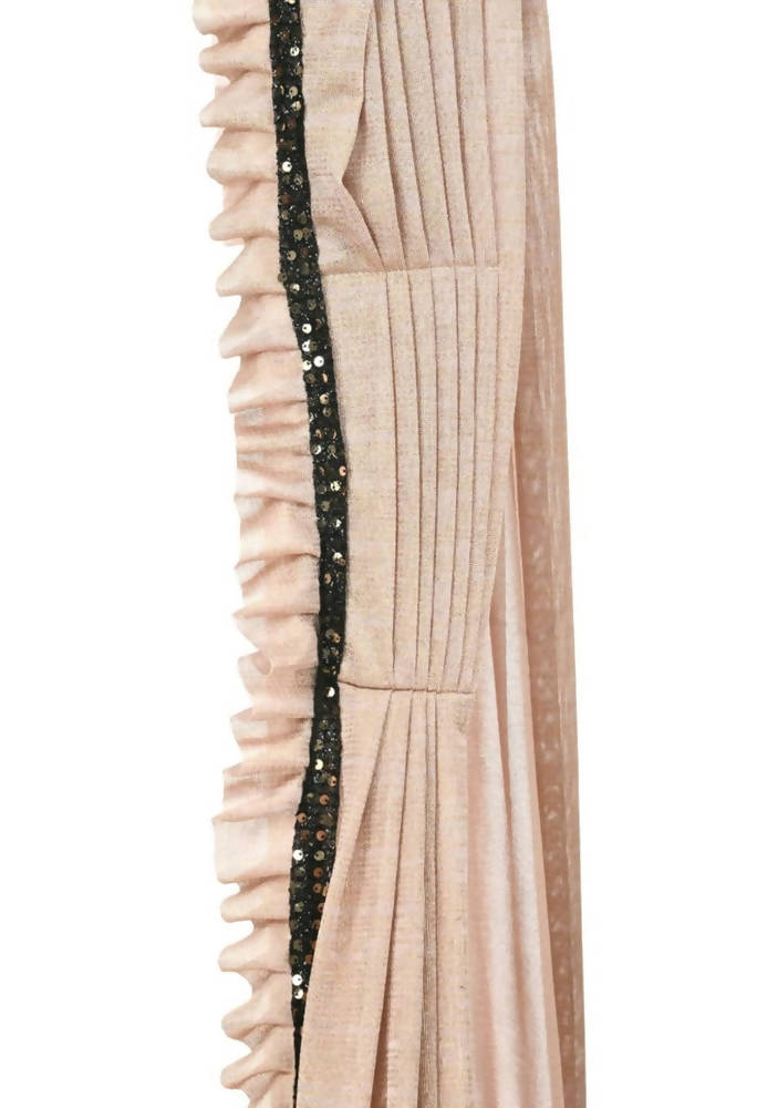 Mominos Fashion All Season Wear Beige And Black Colour Ruffled Ready To Wear Saree | Grab2Buy