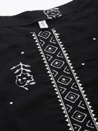 Yufta Women Black & White Ethnic Print Sequined Pure Cotton Kurta with Trouser and Dupatta | Grab2Buy