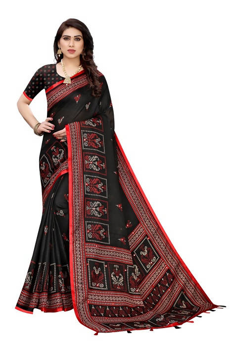 Vamika Embroidery Black Jute Silk Saree (Jhulka Black) | Grab2Buy
