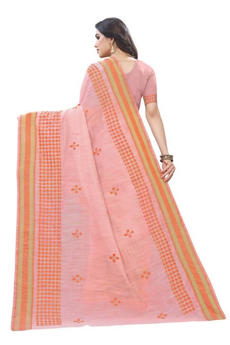 Vamika Embroidery Peach Chanderi Saree (MINI CHECKS PEACH) | Grab2Buy