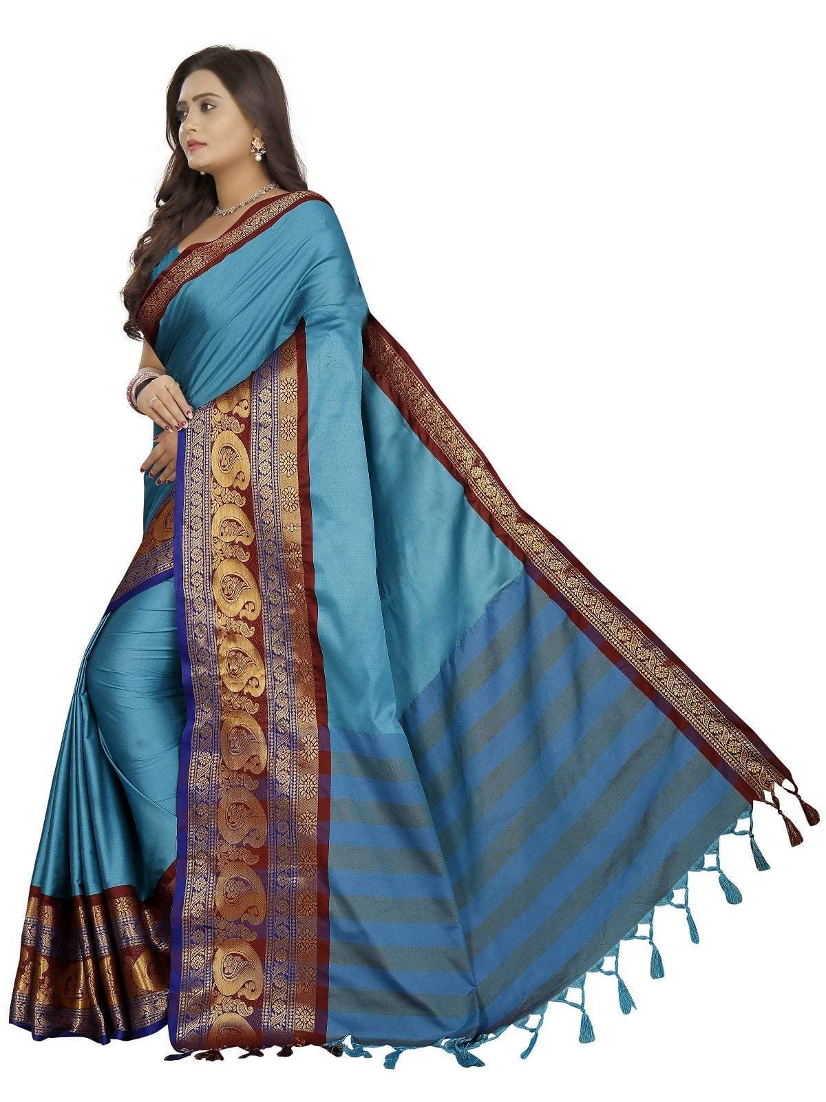 Vamika Banarasi Silk Blue Weaving Saree | Grab2Buy