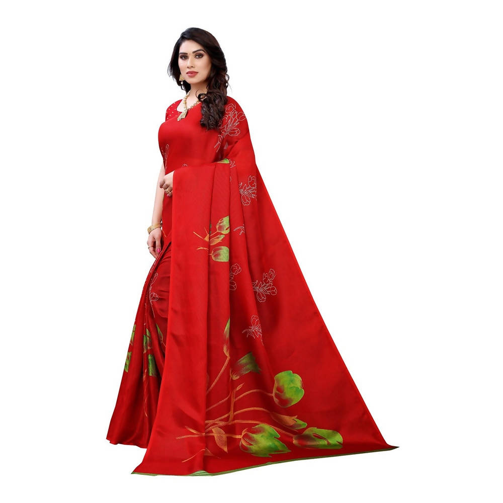 Vamika Printed Jute Silk Red Saree (Elisa Red) | Grab2Buy
