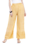 Mominos Fashion Reyon Cotton Dark Golden Embroidery Chikan Palazzo | Grab2Buy
