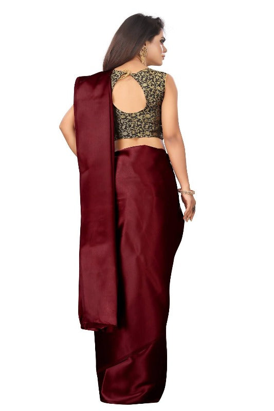 Vamika Maroon Satin Designer Saree (PAVITRA MAROON) | Grab2Buy