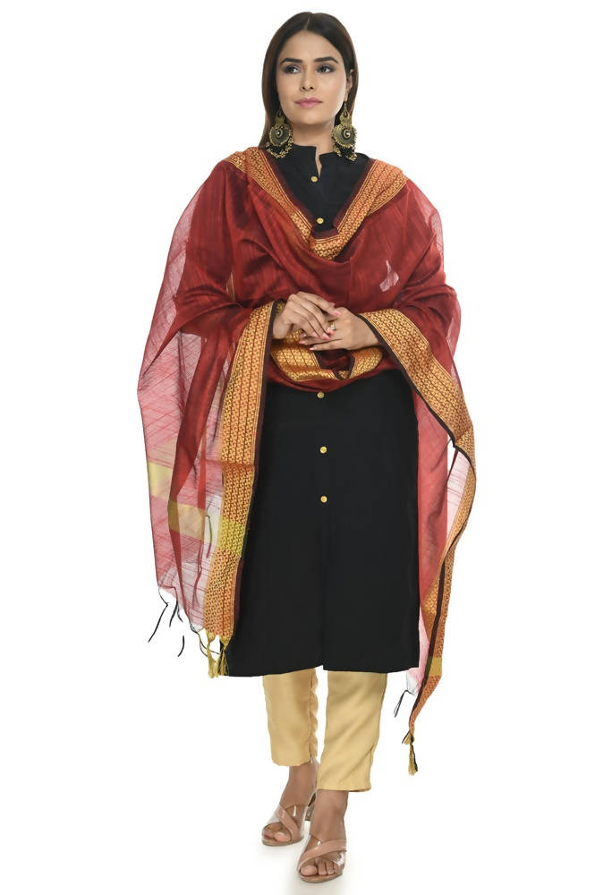 Mominos Fashion Maroon Handloom Cotton Dupatta | Grab2Buy