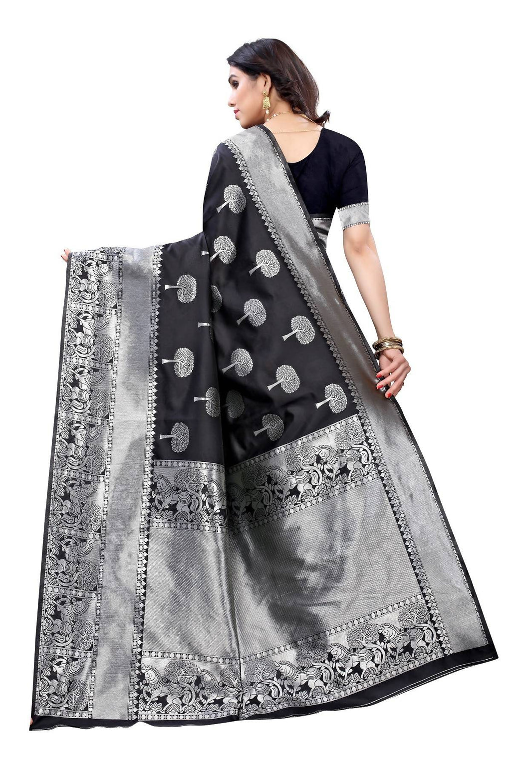 Vamika Banarasi Jacquard Weaving Black Saree (AMEE BLACK) | Grab2Buy