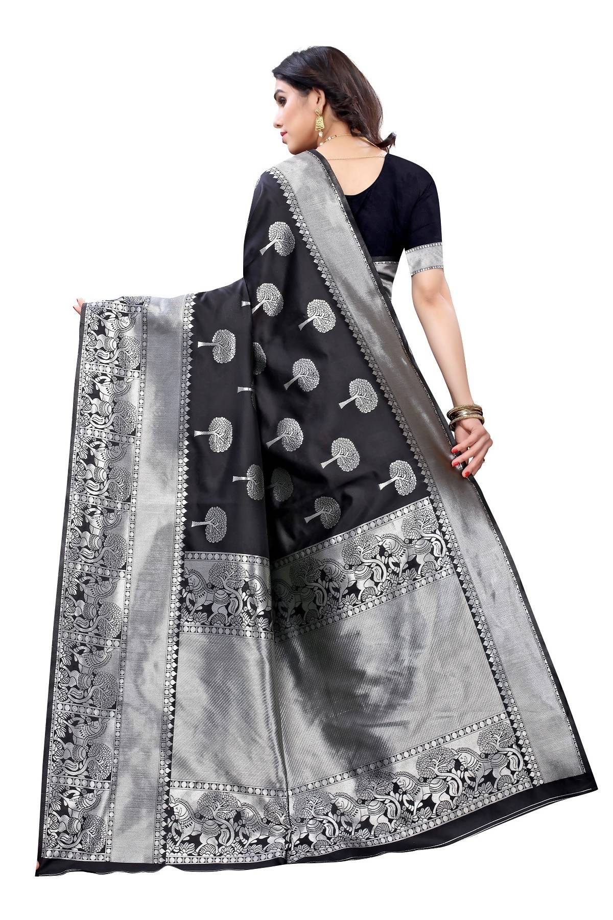 Vamika Banarasi Jacquard Weaving Black Saree (AMEE BLACK) | Grab2Buy