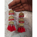 MS Fashion India Gold Color Latkan Red Pearls And Silk Threads Jhumka Earrings | Grab2Buy