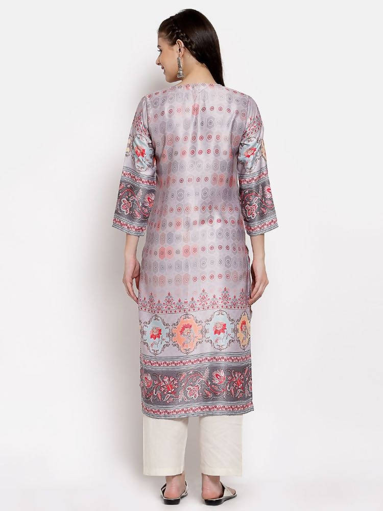Myshka Women's Beautiful Multi Cotton Printed 3/4 Sleeve Round Neck Casual Kurta | Grab2Buy