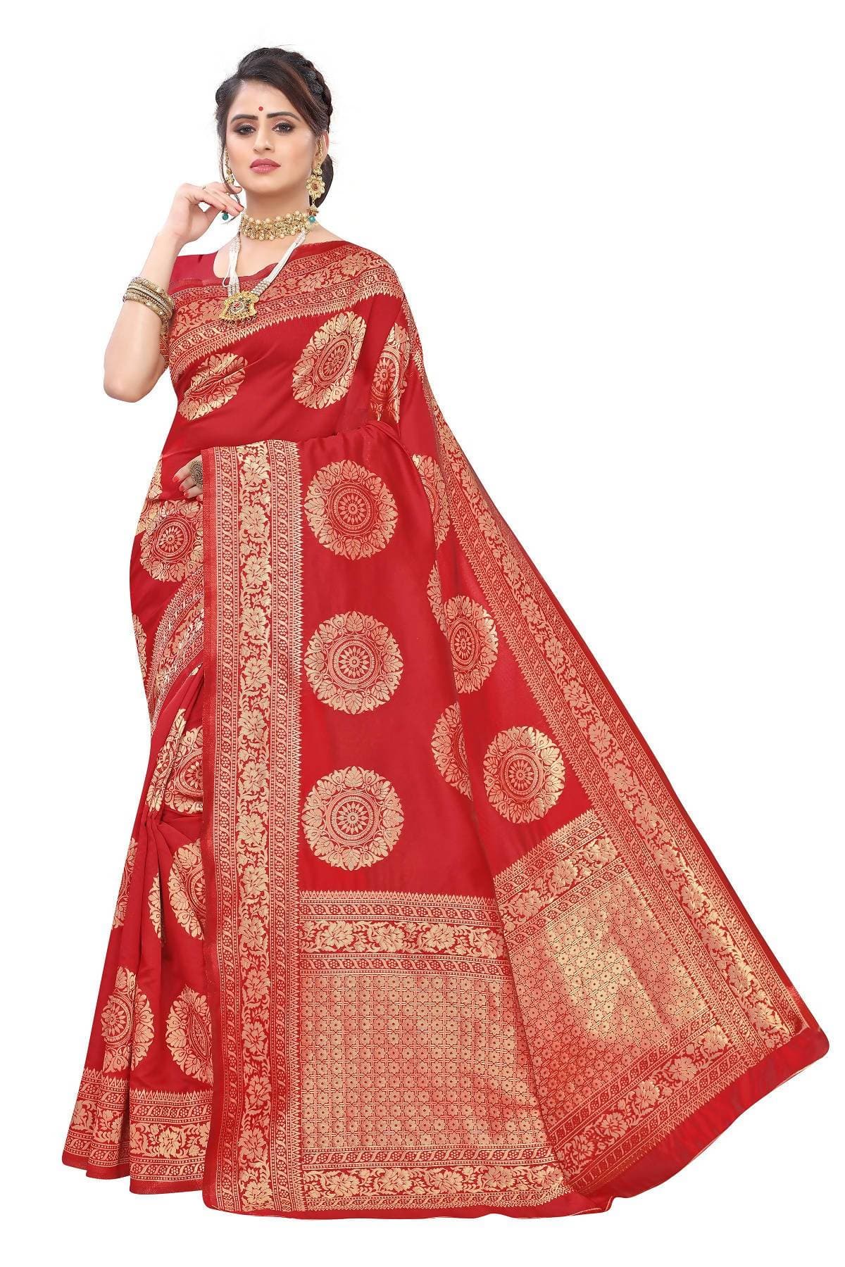 Vamika Latest Banarasi Jacquard Weaving Red Saree | Grab2Buy