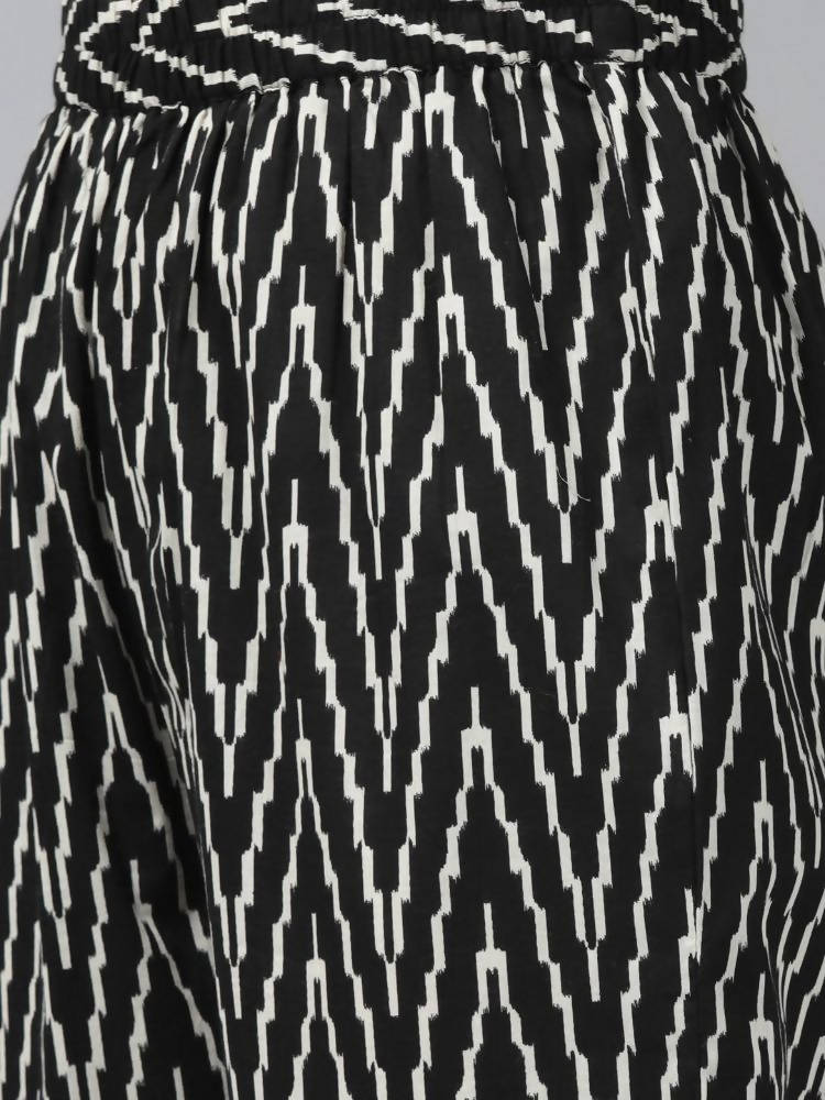 Yufta Women Black Ikat Printed Pure Cotton Kurta with Palazzo and Dupatta | Grab2Buy