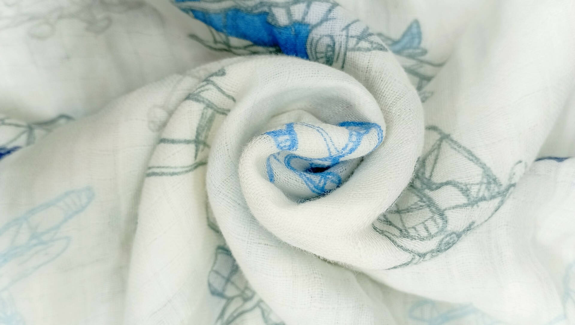 Kindermum Organic Cotton Muslin Swaddle Blanket 100 Cm X 100 Cm - Set Of 2 - Transport And Aviator