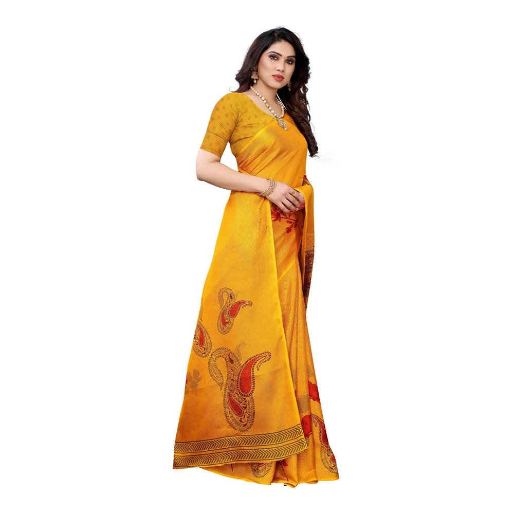 Vamika Printed Jute Silk Yellow Saree (Leo Yellow) | Grab2Buy