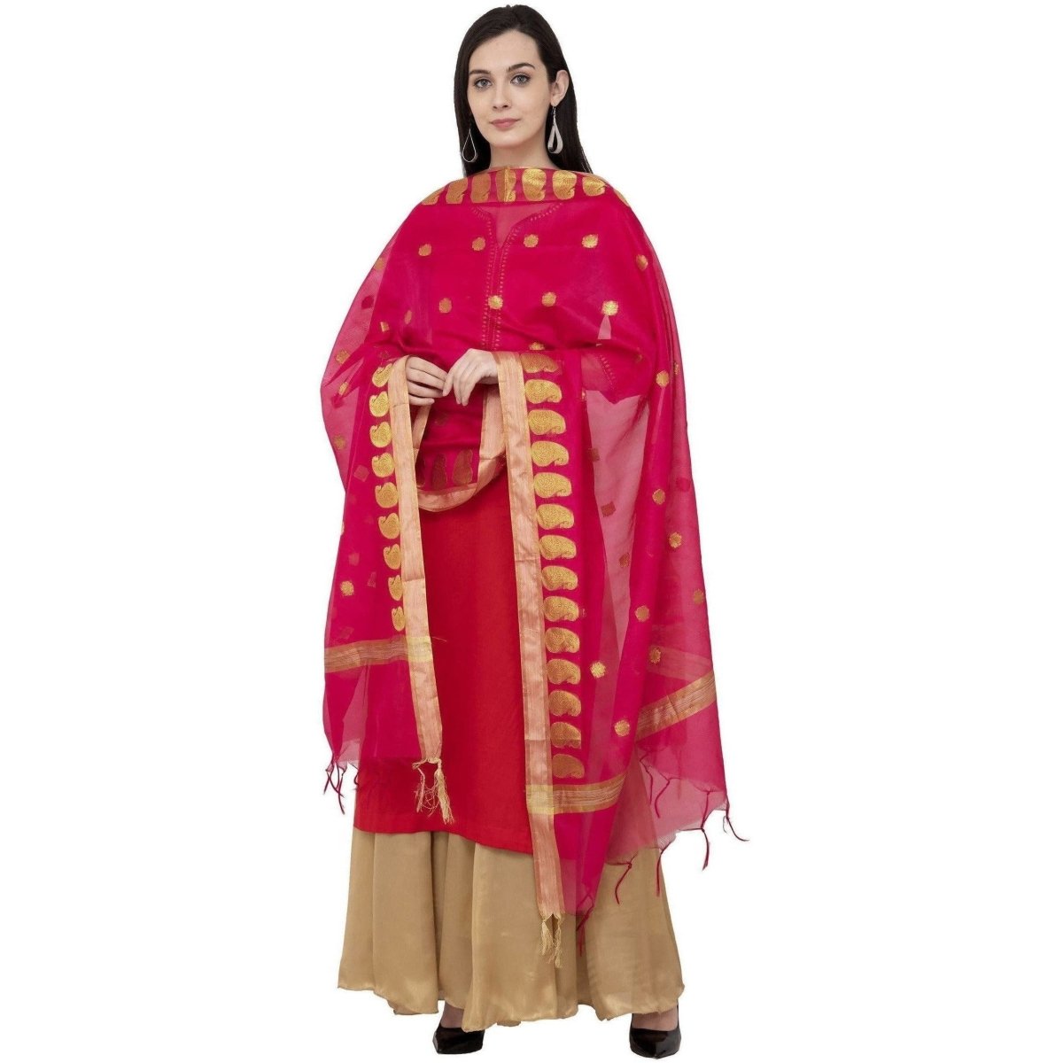 A R Silk VNS Ambi Booti Fancy Dupatta Color Rani Dupatta or Chunni | Grab2Buy