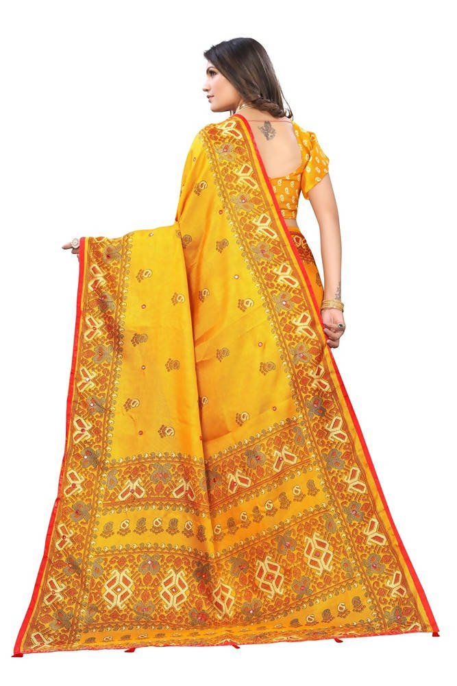 Vamika Yellow Jute Silk Mirror Work Saree | Grab2Buy