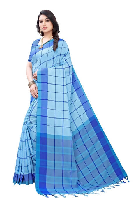 Vamika Blue Cotton Silk Weaving Saree (Goggle Blue) | Grab2Buy
