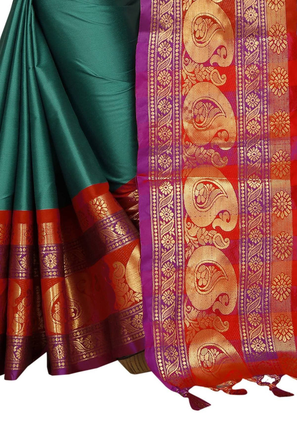 Vamika Banarasi Silk Rama Green Weaving Saree | Grab2Buy