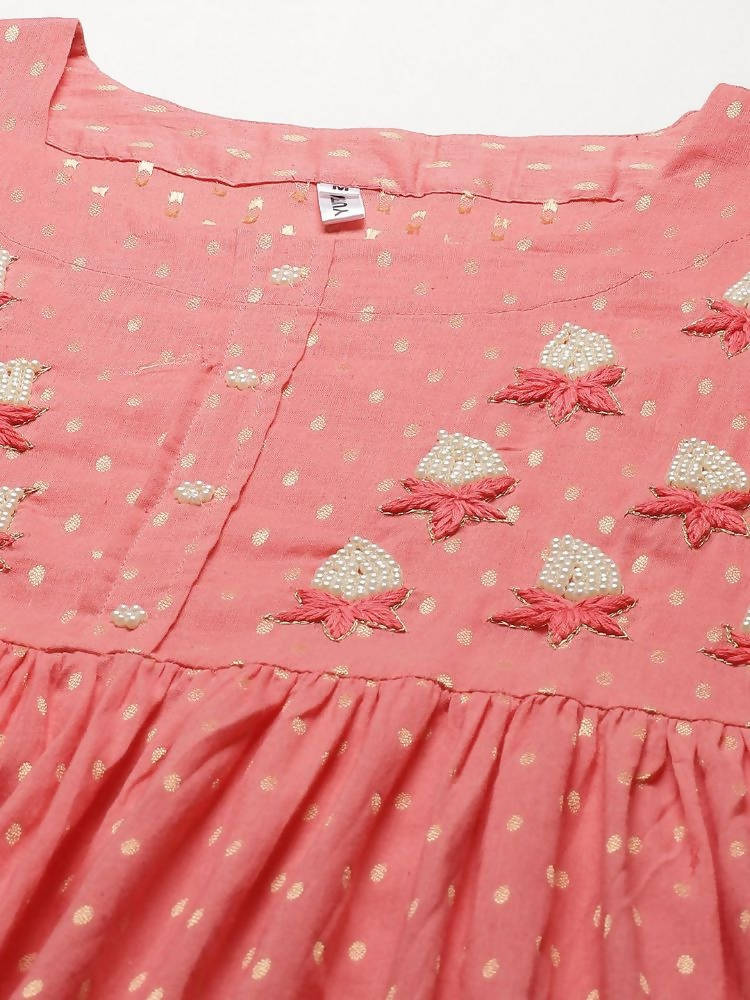Yufta Coral Pink Embellished Embroidered Ethnic Dress | Grab2Buy