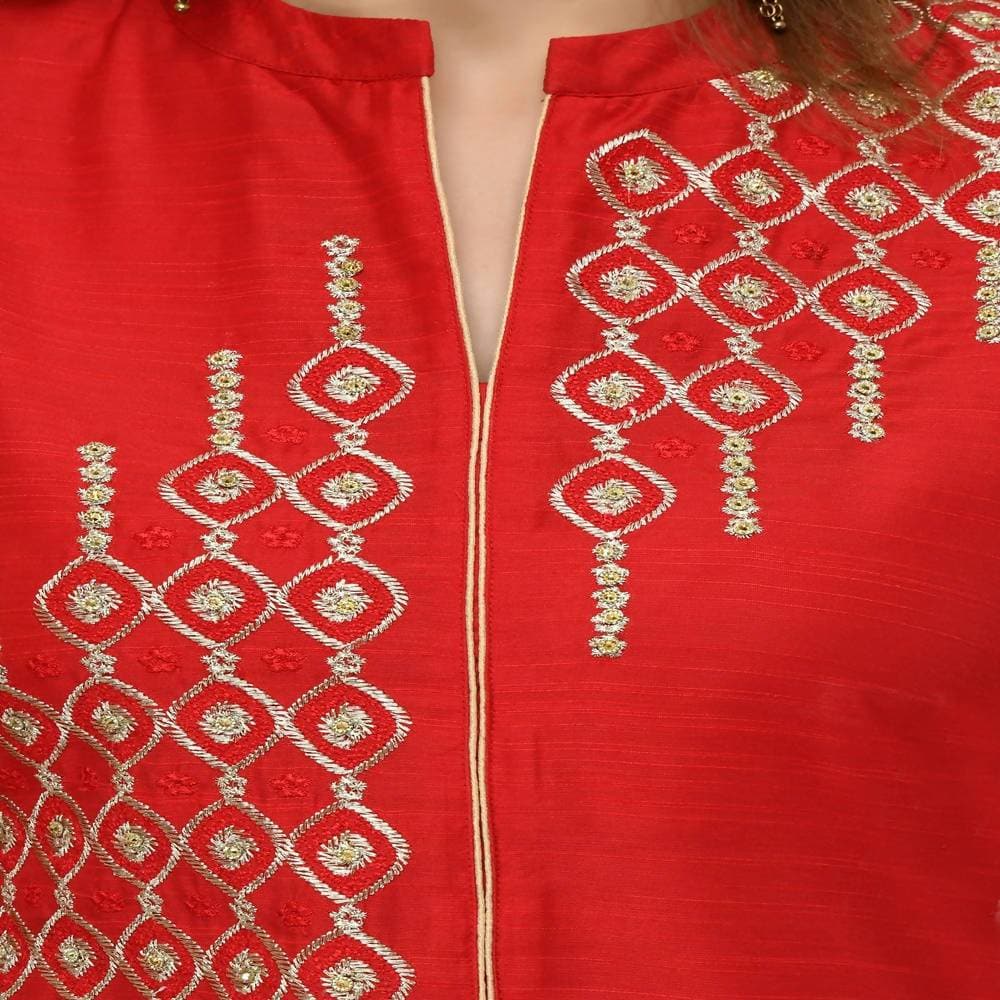 Lagi Women's Red Poly silk Straight Embroidred Kurta Pant (RO115B) | Grab2Buy