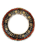Gold-Polished Blue White Kundan Studded Pearls Beaded Bangle - Ruby Raang | Grab2Buy