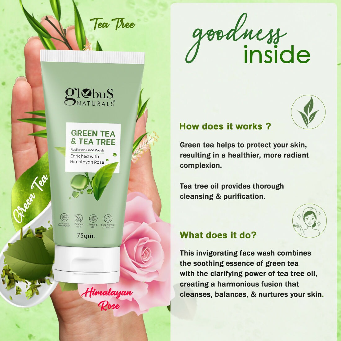 Globus Naturals Green Tea & Tea Tree Face Wash | Grab2Buy